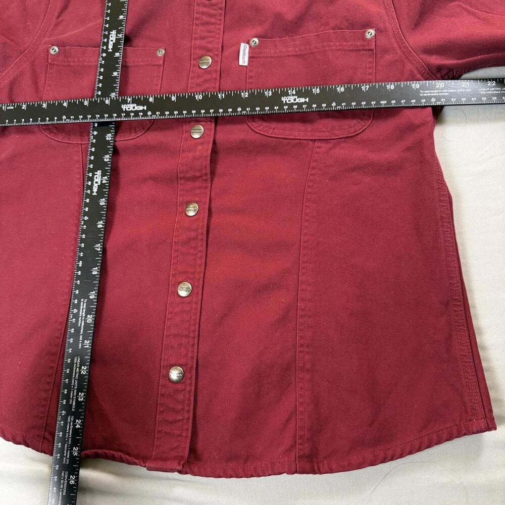 Red Flannel Lined Carhartt Jacket Button Up - Picture 3 of 6